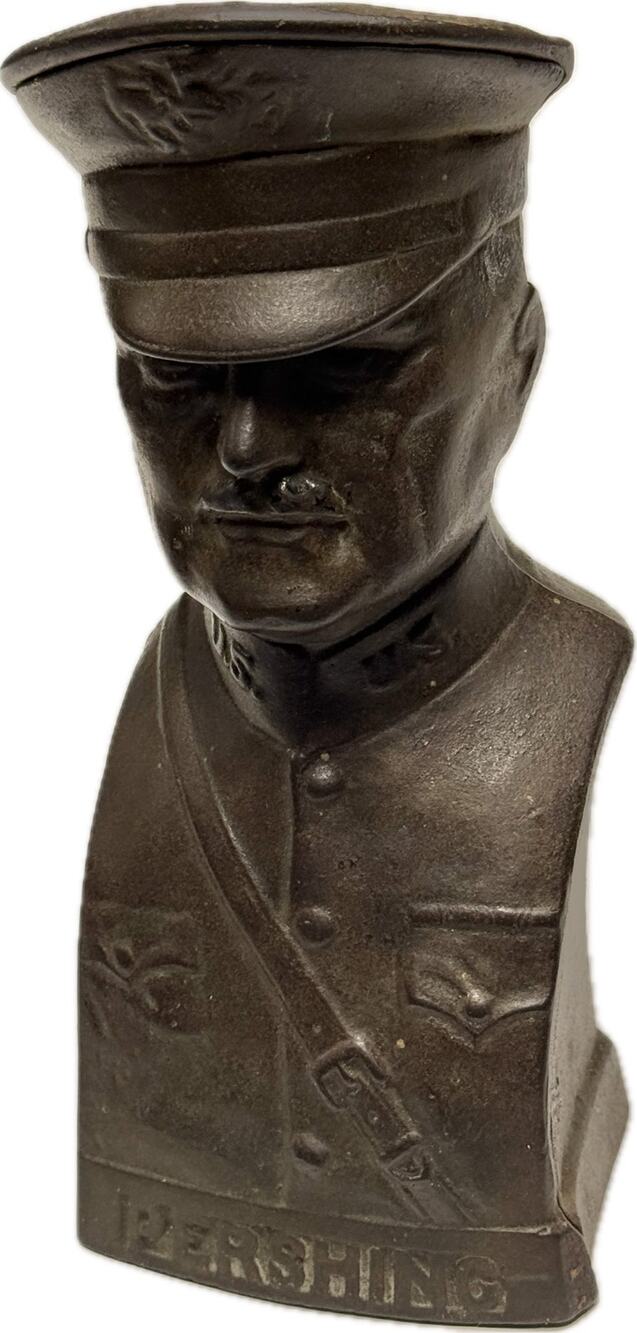Antique Cast Iron General Pershing Still Coin Bank Original Patented 1918